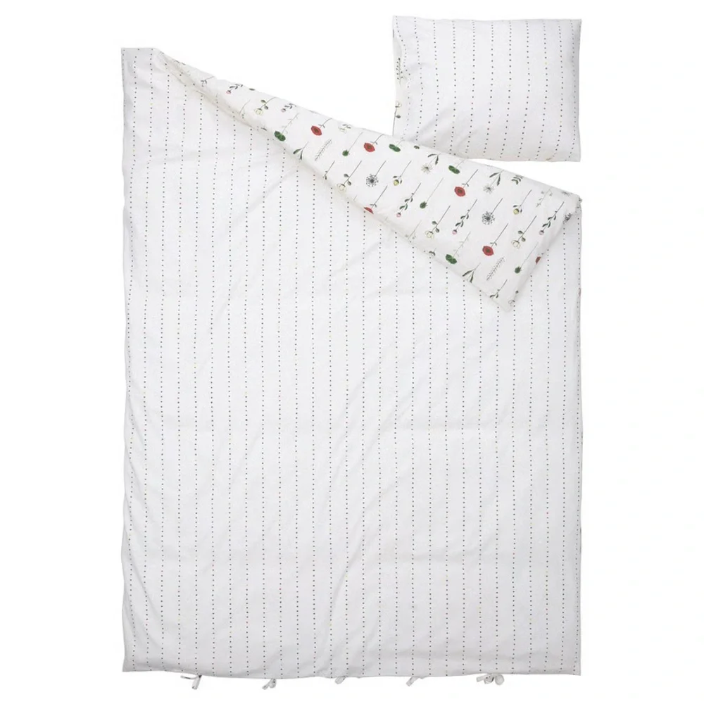 White Floral Dot Duvet Cover with Colorful Accent Prints